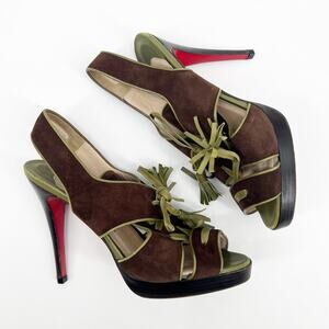 Christian Louboutin Vintage Sarah B Tassel Suede Heels Brown Green Size 39